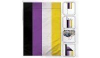H&G Studios Non-Binary Printed Polyester Flag 12in by 18in with close ups of material and on pole
