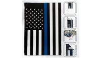 H&G Studios Thin Blue Line  Printed Polyester Flag 12in by 18in with close ups of material and on pole