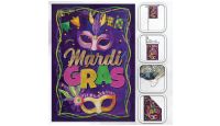 H&G Studios Mardi Gras Printed Polyester Flag 12in by 18in with close ups of material and on pole