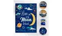 Moon & Back Space  Blanket 50in by 60in in Soft Plush with closeups of material and displayed on furniture