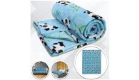 Pandas Blue  Blanket 50in by 60in in Soft Plush with closeups of material and displayed on furniture