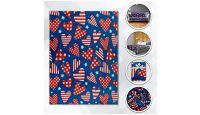 Patriotic Hearts  Blanket 50in by 60in in Soft Plush with closeups of material and displayed on furniture