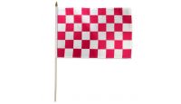 Pink & White Checkered Stick Flag 12in by 18in on 24in Wooden Dowel