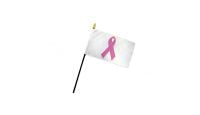 Pink Ribbon White Stick Flag 4in by 6in on 10in Black Plastic Stick
