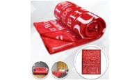 Positive Message Christmas Blanket 50in by 60in in Soft Plush with closeups of material and displayed on furniture