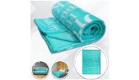 Positive Message Mint Blanket 50in by 60in in Soft Plush with closeups of material and displayed on furniture
