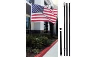 10ft Aluminum Black Outdoor Pole with Ground Spike Displaying USA Flag