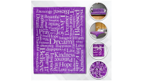Positive Message Purple  Blanket 50in by 60in in Soft Plush with closeups of material and displayed on furniture
