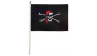 Red Bandana Jolly Roger Stick Flag 12in by 18in on 24in Wooden Dowel