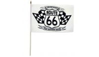 Route 66 Black & White Stick Flag 12in by 18in on 24in Wooden Dowel