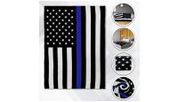Thin Blue Line  Blanket 50in by 60in in Soft Plush with closeups of material and displayed on furniture