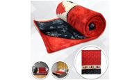 Snowflake Red  Blanket 50in by 60in in Soft Plush with closeups of material and displayed on furniture