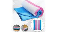 Transgender  Blanket 50in by 60in in Soft Plush with closeups of material and displayed on furniture