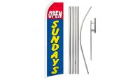 Open Sundays Red & Blue Superknit Polyester Swooper Flag Size 11.5ft by 2.5ft & 6 Piece Pole & Ground Spike Kit