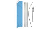 Light Blue Solid Color Superknit Polyester Swooper Flag Size 11.5ft by 2.5ft & 6 Piece Pole & Ground Spike Kit