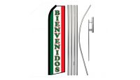 Bienvenidos Red & Green Superknit Polyester Swooper Flag Size 11.5ft by 2.5ft & 6 Piece Pole & Ground Spike Kit