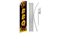 BBQ Black Superknit Polyester Swooper Flag Size 11.5ft by 2.5ft & 6 Piece Pole & Ground Spike Kit