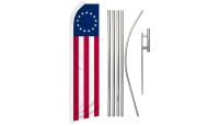 Betsy Ross Superknit Polyester Swooper Flag Size 11.5ft by 2.5ft & 6 Piece Pole & Ground Spike Kit