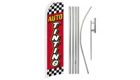 Auto Tinting Red Checkered Superknit Polyester Swooper Flag Size 11.5ft by 2.5ft & 6 Piece Pole & Ground Spike Kit