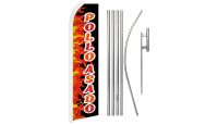 Pollo Asado  Superknit Polyester Swooper Flag Size 11.5ft by 2.5ft & 6 Piece Pole & Ground Spike Kit