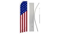 USA Classic Superknit Polyester Swooper Flag Size 11.5ft by 2.5ft & 6 Piece Pole & Ground Spike Kit