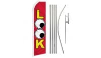 Look Red Superknit Polyester Swooper Flag Size 11.5ft by 2.5ft & 6 Piece Pole & Ground Spike Kit