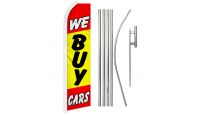 We Buy Cars Superknit Polyester Swooper Flag Size 11.5ft by 2.5ft & 6 Piece Pole & Ground Spike Kit
