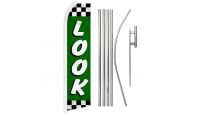 Look Green Checkered Superknit Polyester Swooper Flag Size 11.5ft by 2.5ft & 6 Piece Pole & Ground Spike Kit