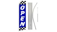 Open Blue Checkered Superknit Polyester Swooper Flag Size 11.5ft by 2.5ft & 6 Piece Pole & Ground Spike Kit