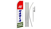 Se Habla Espanol #3 Superknit Polyester Swooper Flag Size 11.5ft by 2.5ft & 6 Piece Pole & Ground Spike Kit