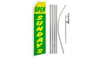 Open Sundays Green & Yellow Superknit Polyester Swooper Flag Size 11.5ft by 2.5ft & 6 Piece Pole & Ground Spike Kit