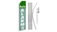 Auto Alarms Green & Blue  Superknit Polyester Swooper Flag Size 11.5ft by 2.5ft & 6 Piece Pole & Ground Spike Kit