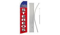 Auto Stereos Red & Blue Superknit Polyester Swooper Flag Size 11.5ft by 2.5ft & 6 Piece Pole & Ground Spike Kit