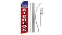 Auto Stereos Red & Blue Superknit Polyester Swooper Flag Size 11.5ft by 2.5ft & 6 Piece Pole & Ground Spike Kit