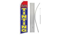 Auto Tinting Red & Blue Superknit Polyester Swooper Flag Size 11.5ft by 2.5ft & 6 Piece Pole & Ground Spike Kit