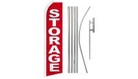 Storage Red Superknit Polyester Swooper Flag Size 11.5ft by 2.5ft & 6 Piece Pole & Ground Spike Kit