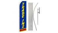Trade Ins Welcome Superknit Polyester Swooper Flag Size 11.5ft by 2.5ft & 6 Piece Pole & Ground Spike Kit