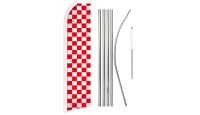 Red & White Checkered Superknit Polyester Swooper Flag Size 11.5ft by 2.5ft & 6 Piece Pole & Ground Spike Kit