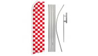 Red & White Checkered Superknit Polyester Swooper Flag Size 11.5ft by 2.5ft & 6 Piece Pole & Ground Spike Kit