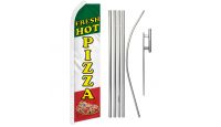 Fresh Hot Pizza Superknit Polyester Swooper Flag Size 11.5ft by 2.5ft & 6 Piece Pole & Ground Spike Kit
