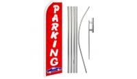 Parking Red Superknit Polyester Swooper Flag Size 11.5ft by 2.5ft & 6 Piece Pole & Ground Spike Kit