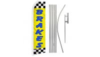 Brakes Yellow Superknit Polyester Swooper Flag Size 11.5ft by 2.5ft & 6 Piece Pole & Ground Spike Kit