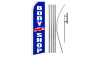 Body Shop Superknit Polyester Swooper Flag Size 11.5ft by 2.5ft & 6 Piece Pole & Ground Spike Kit