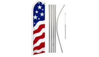 USA New Glory Superknit Polyester Swooper Flag Size 11.5ft by 2.5ft & 6 Piece Pole & Ground Spike Kit