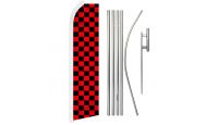 Red & Black Checkered Superknit Polyester Swooper Flag Size 11.5ft by 2.5ft & 6 Piece Pole & Ground Spike Kit