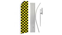 Yellow & Black Checkered Superknit Polyester Swooper Flag Size 11.5ft by 2.5ft & 6 Piece Pole & Ground Spike Kit