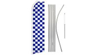 Blue & White Checkered Superknit Polyester Swooper Flag Size 11.5ft by 2.5ft & 6 Piece Pole & Ground Spike Kit