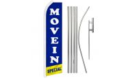 Move In Special Blue Superknit Polyester Swooper Flag Size 11.5ft by 2.5ft & 6 Piece Pole & Ground Spike Kit