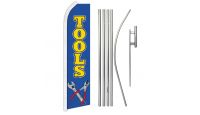 Tools Blue Superknit Polyester Swooper Flag Size 11.5ft by 2.5ft & 6 Piece Pole & Ground Spike Kit