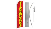 Fireworks Red Superknit Polyester Swooper Flag Size 11.5ft by 2.5ft & 6 Piece Pole & Ground Spike Kit